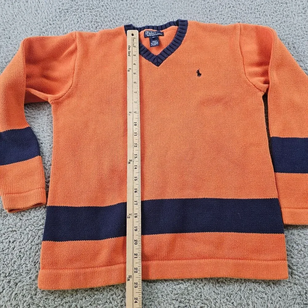 Vintage Polo Ralph Lauren Sweater Youth XL Orange V Neck Pullover Japan Y2K 90s